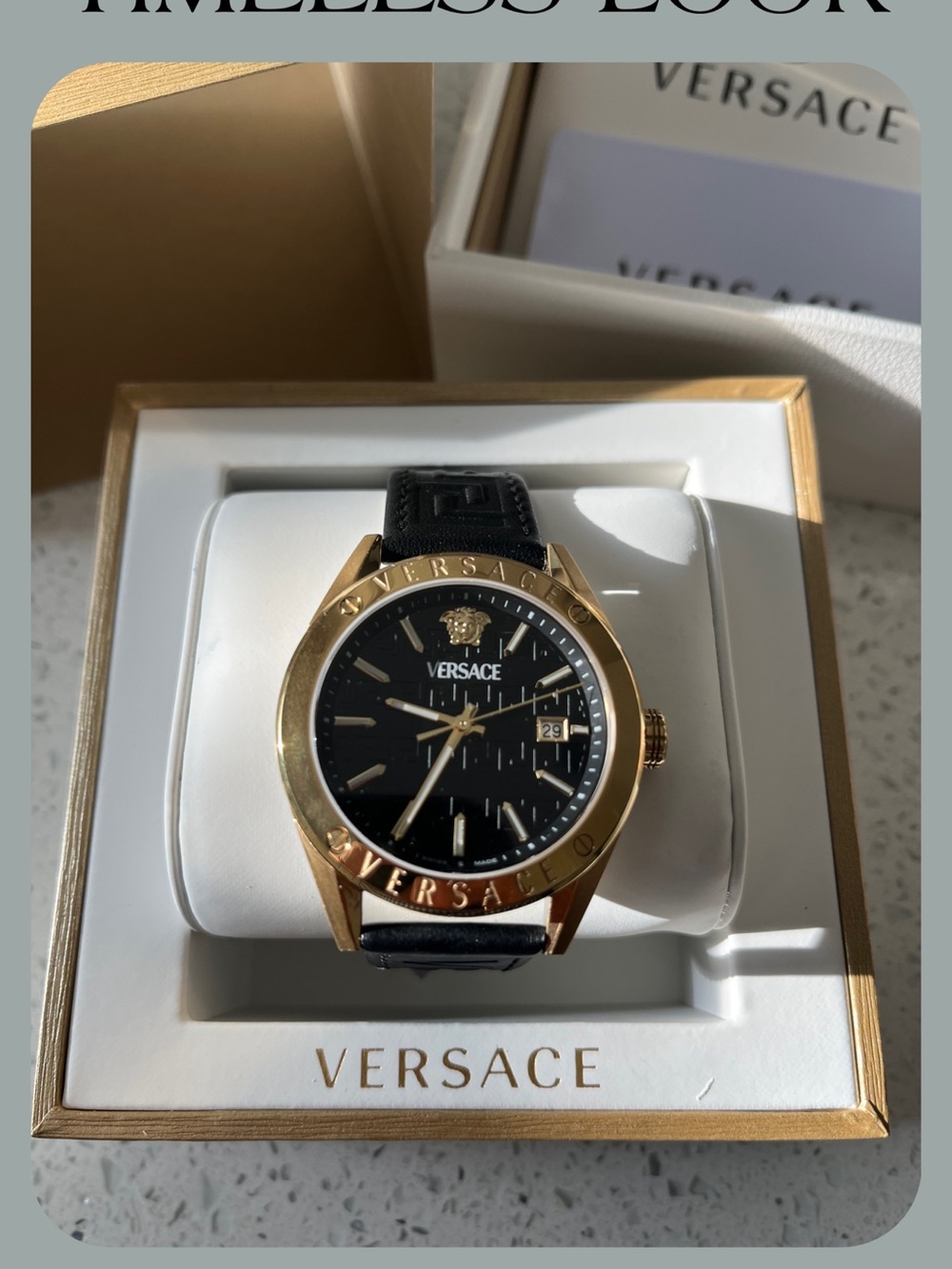 Versace Gold and Black Leather Men's Watch